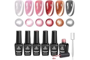 BEETLES GEL POLISH Beetles Cat Eye Gel Nail Polish Set - Porcelain Glow Cat Eye Gel Polish, 6 Colors Christmas Gel Polish Kit Glitter Silver Red Brown Black Pink Magnetic Effect Soak Off UV Gift for Women