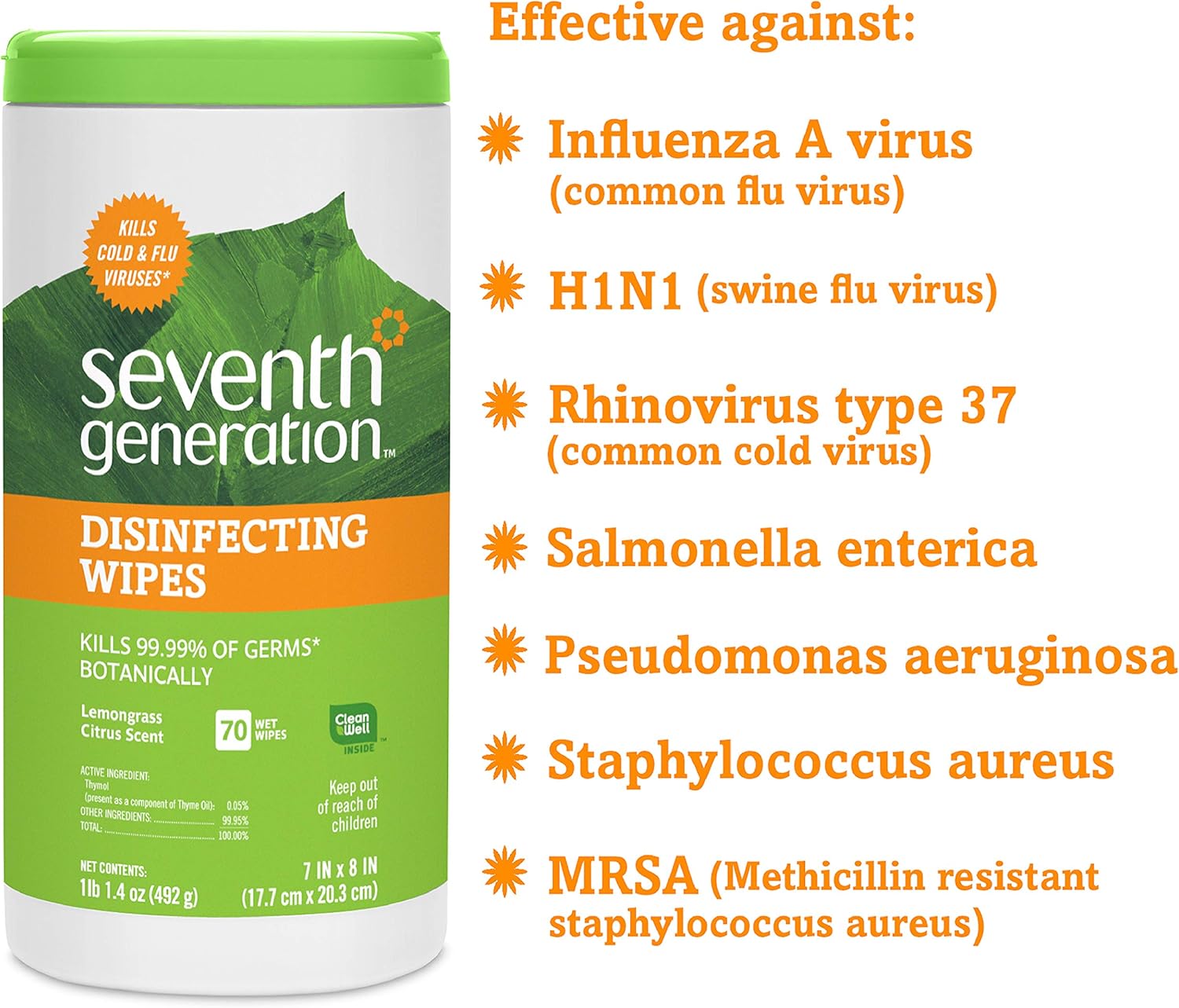 Seventh Generation Disinfecting Multi-Surface Wipes, Lemongrass Citrus, 70 Count, Pack of 3 (Packaging May Vary): Health & Personal Care