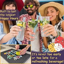 Tiki Bar Happy Hour Sign Rubber Bar Mat for