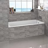 Fine Fixtures Acrylic Fiberglass Drop-In Bathtub - Alcove Soaking Bath Tub with Integral Apron Front & Right Hand Drain, 60"x