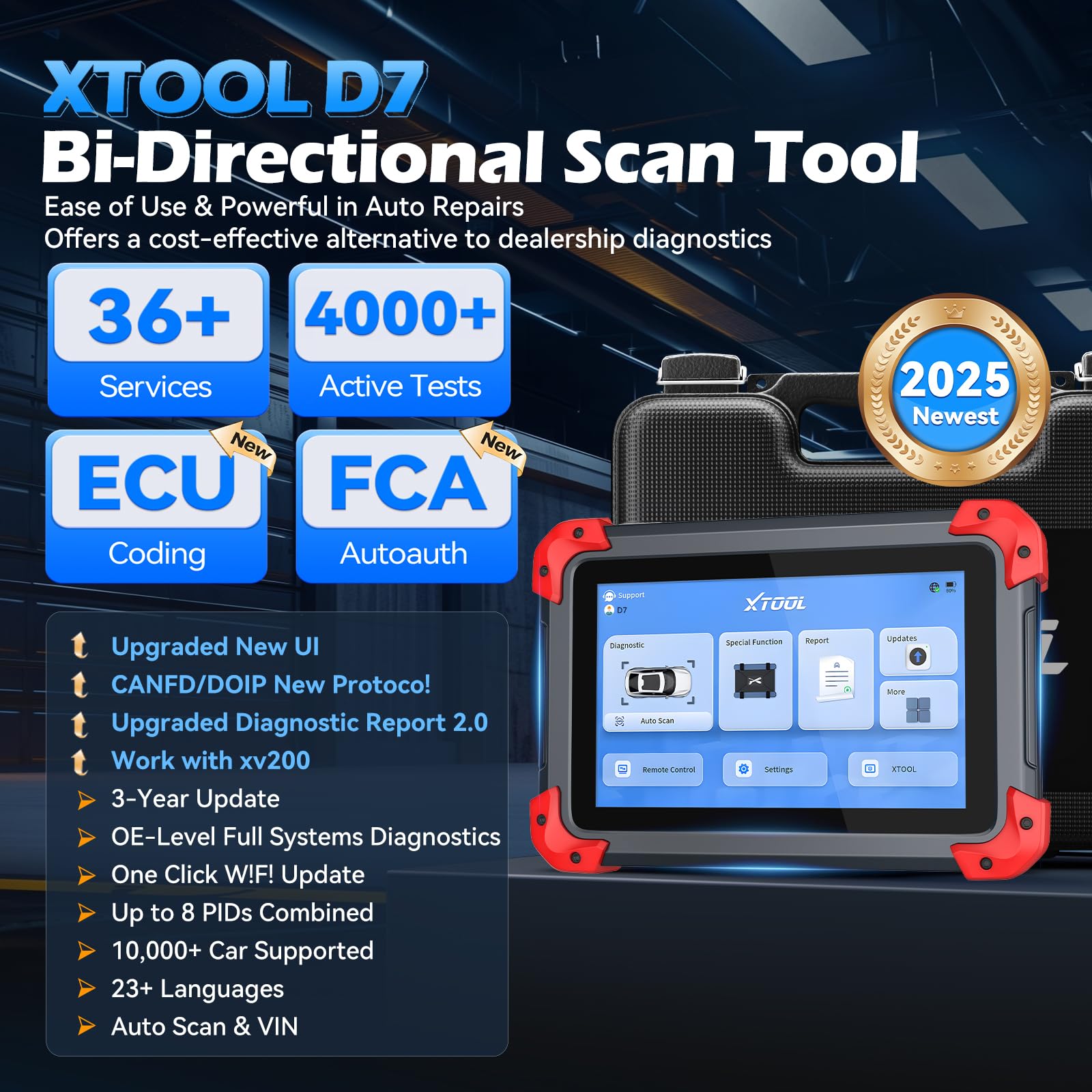 XTOOL D7 OBD2 Scanner Bidirectional Scan Tool, 2025 Scanner for Car, FCA Autoauth, CANFD/DoIP, 36+ Resets, Active Tests, All System Diagnosis, Crank Sensor Relearn, ECU Coding, 3 Years Updates