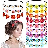 24 Pcs Flower Headbands for Women Elastic Hippie Floral Crowns Baby Shower Favors Fairy Crown Decorations Boho Birthday Headpiece for Baby Bridal Shower 70s Hawaiian Party Wedding Photography(Vivid)