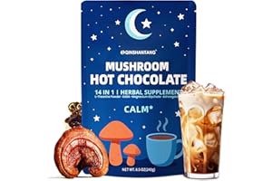 QIN SHAN TANG Mushroom Hot Chocolate for Calm & Relax | 10 Mushroom Blend with L-Theanine, GABA, Magnesium Glycinate, MCT & Ashwagandha | Vegan, Keto-Friendly, Gluten-Free | Cacao Powder | 8.5oz