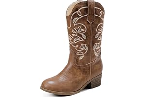 LAURMOSA Cowgirl Boots for Girls Mid Calf Youth Girl Cowboy Western Boots Pointed Toe Embroidered for Horse Riding Country Party Toddler Little Big Kids