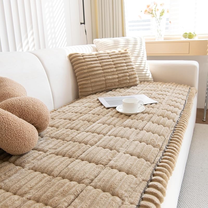GKXLH Thick Corduroy Sofa Cover 2 3 4 Seater Non-Slip 90x210cm Coffee
