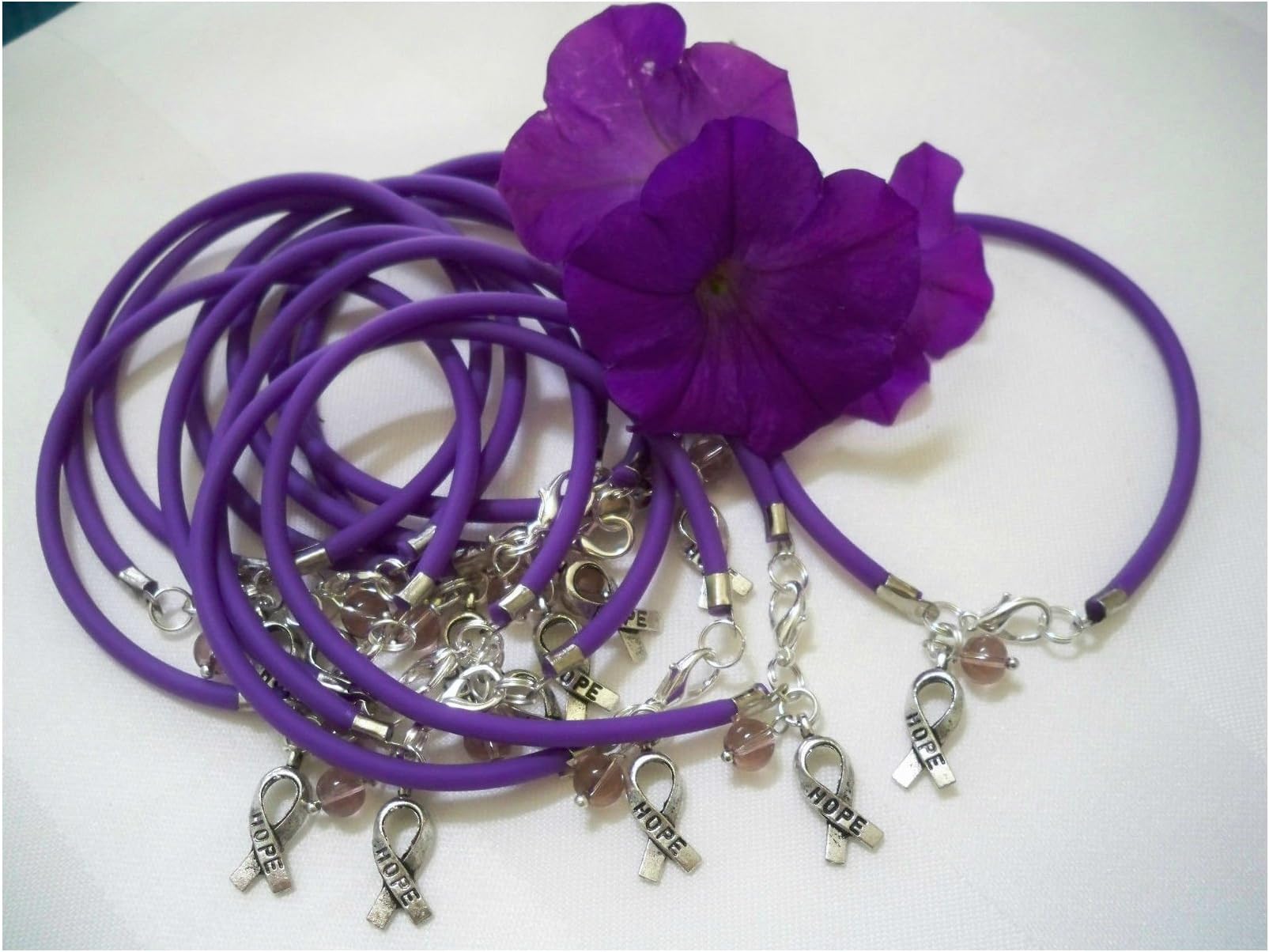 PANCREATIC CANCER/ALZHEIMER'S/LUPUS AWARENESS PURPLE BRACELETS/ 1 DZ. COUNT