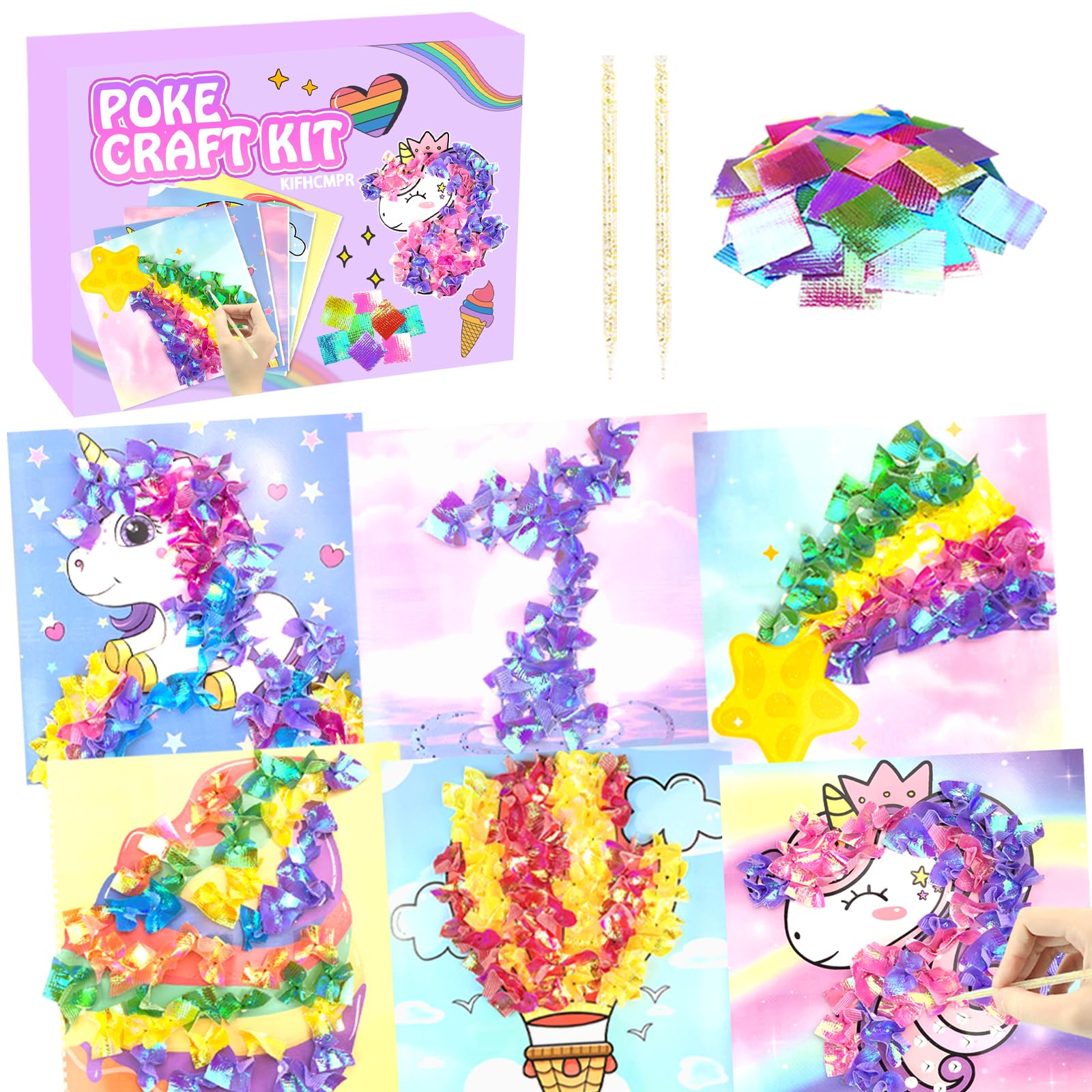 Poke-in Fun Art Fabric Craft,Magical Dream Decor,Mess Free Kids'Paper Craft Kits,Arts and Crafts for Kids,DIY Art Activity Birthday Gift Ideas for Children,DIY Presents,Toys for Girls &Boys Ages 4-10+