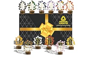 ANAYA AGATE Crystal Tree Set of 12 Unique Birthday Gifts for Women, Sister, Mom, Home Office Decor, Shelf Desk Decoration for Positive Energy, Bring Good Luck, Money, Reiki Healing, Chakra Tree of Life Gift Sets