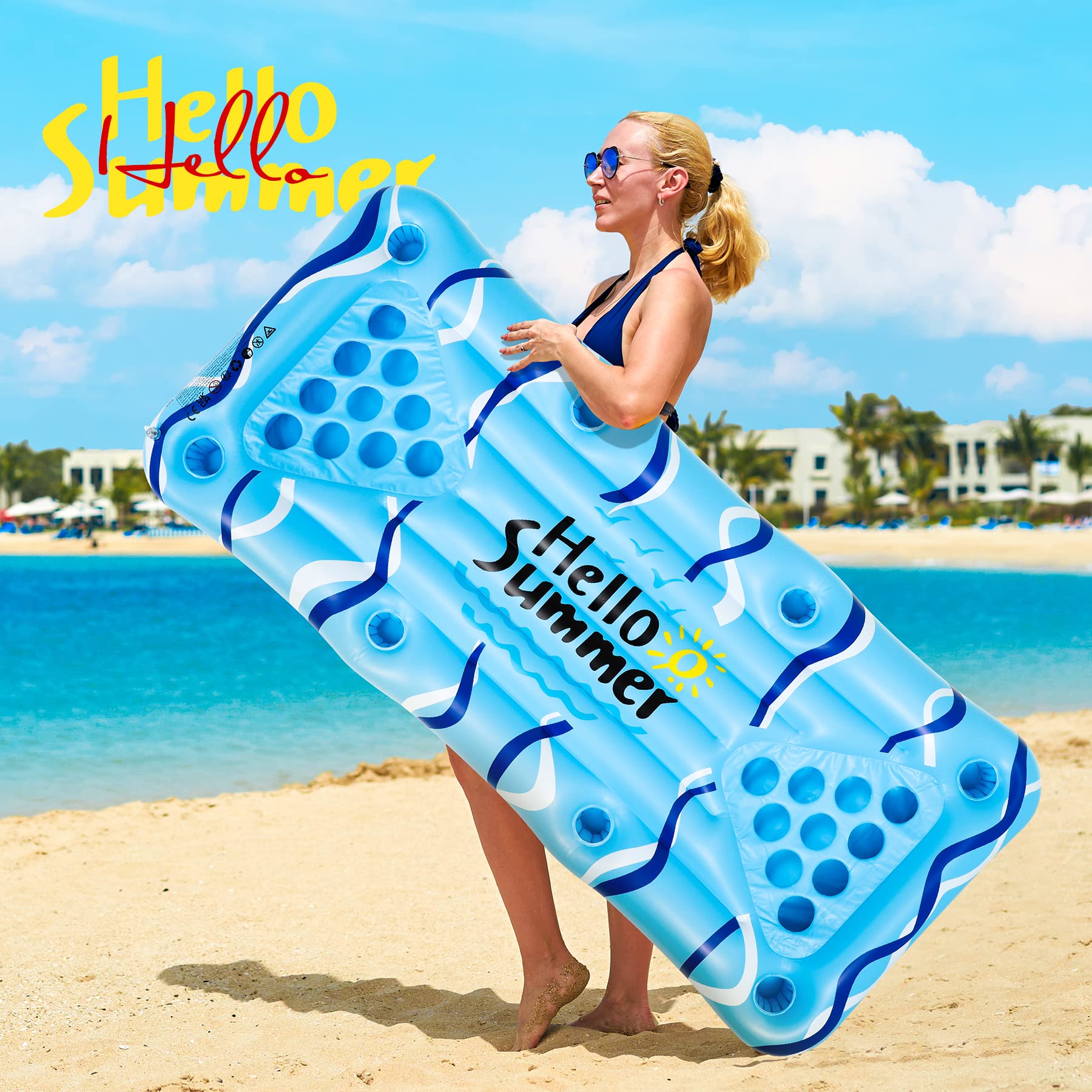 Popolic Pool Pong Game 150x75cm - Aufblasbare Luftmatratze mit Getränkehalter für Pool, Inklusive 24 Bechern und 2 Bällen, Schwimmring Erwachsene für Wasserspaß im Sommer 6