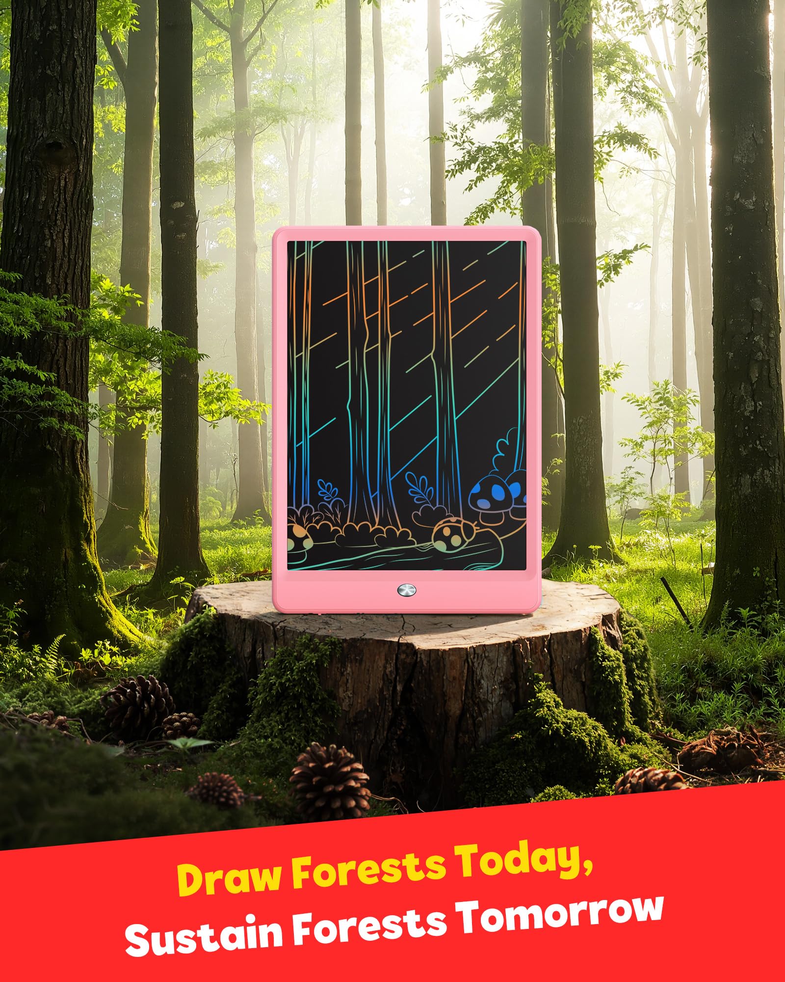 TEKFUN LCD Writing Tablet for Kids, 10-inch Coloring Drawing Pad, Mess Free Doodle Board, Christmas Gifts for Girls and Toddlers, Toys for 3 4 5 6 7 8 Year Old Boys (Pink)