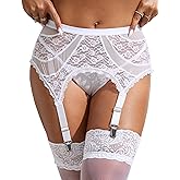 ohyeah 4-Strap Easy Clip on Lace Garter Belt for Thigh Highs Stockings, Sexy Garter Belt and Thigh Highs Stockings Set XS-4XL