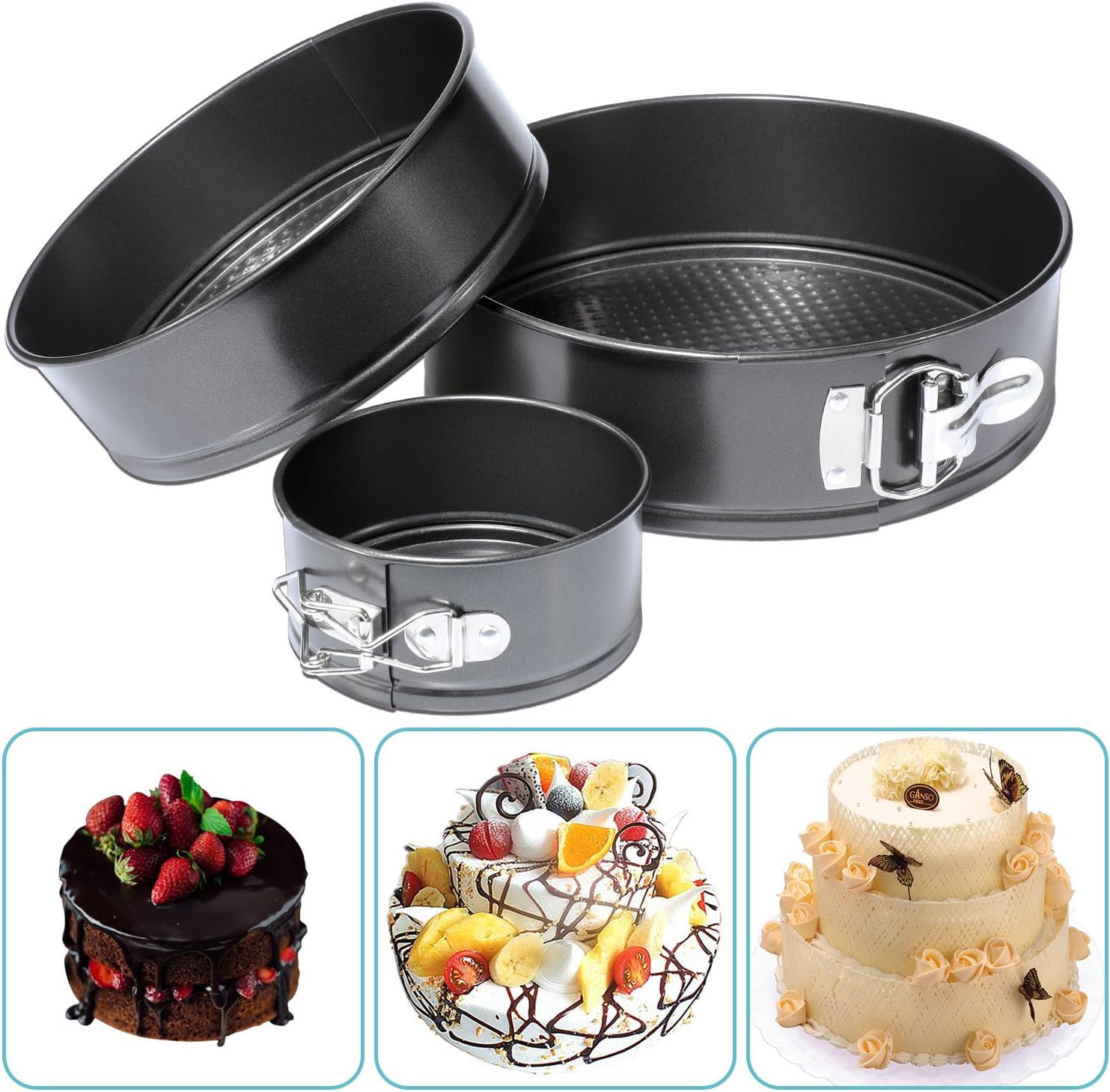 Hiware Springform Pan for Baking Set of 3 Non-stick Cheesecake Pan, Leakproof Round Cake Pan Set Includes 3 Pieces 4" 7" 9" Springform Pan, Icing Spatula and Icing Smoother: Kitchen & Dining