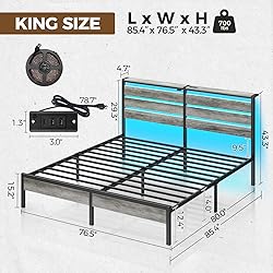 Rolanstar Bed Frame King Size with USB Charging