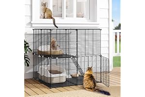 DWVO Cat Cage 2 Tier Indoor: Cat Enclosures DIY Kitten Cage Pet Playpen Metal Kennel for 1-2 Kitty Ferret Chinchilla Rabbit Squirrel Small Animals