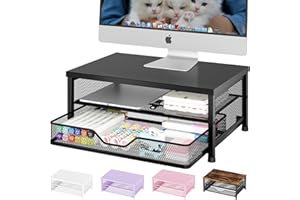 OPNICE Computer Monitor Stand Riser, Desk Organizers and Accessories with Drawer, Laptop Stand, Office Desk Accessories & Workspace Desktop Organizers Storage for Office Supplies(Black)