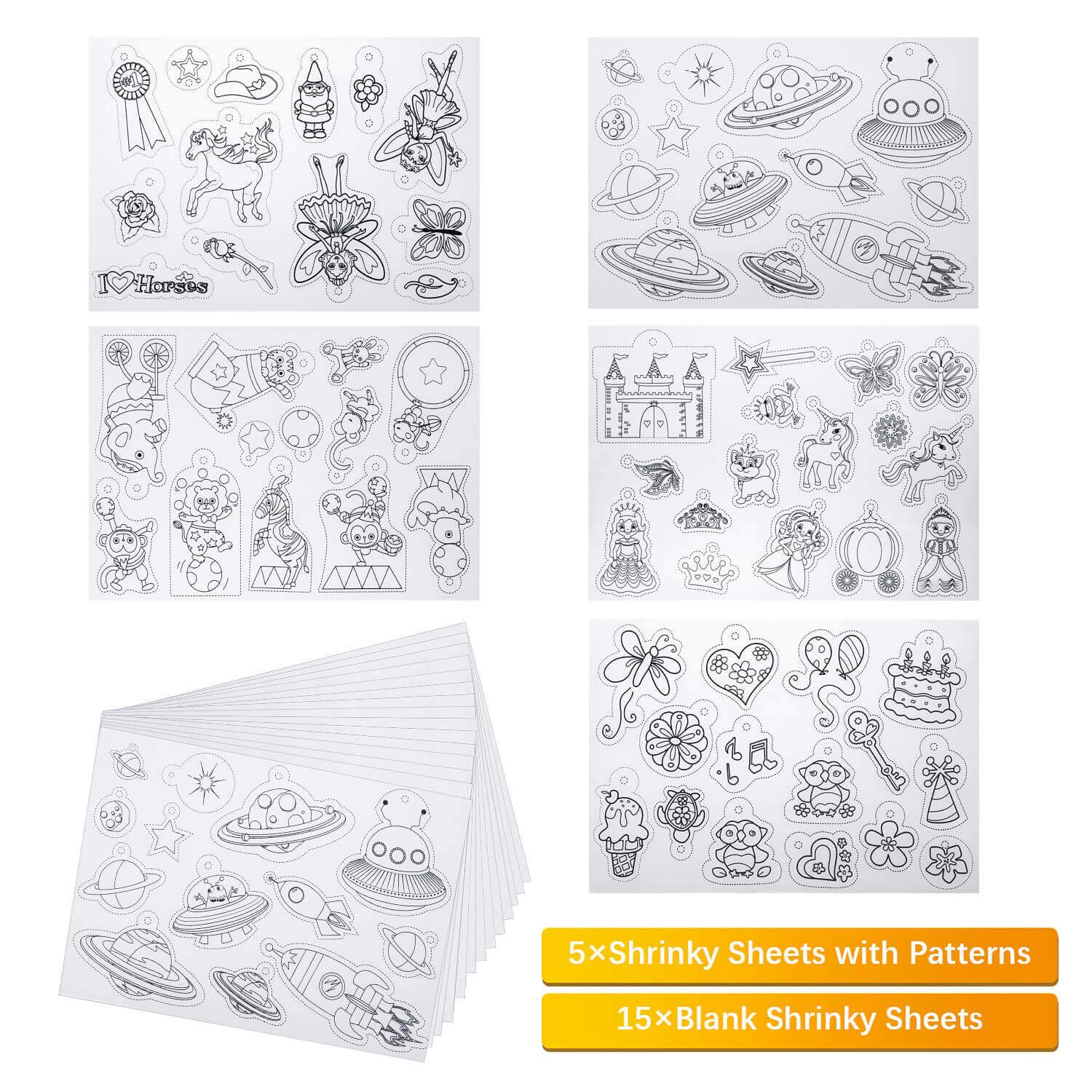 shynek Shrinky Film Sheets for Shrink Art, 125Pcs Shrinky Plastic Keychain Kit Including 20 Pcs Shrinky Paper, Hole Punch, Pencils, Keychains, Tweezers, Scissors for Crafts and Keychains