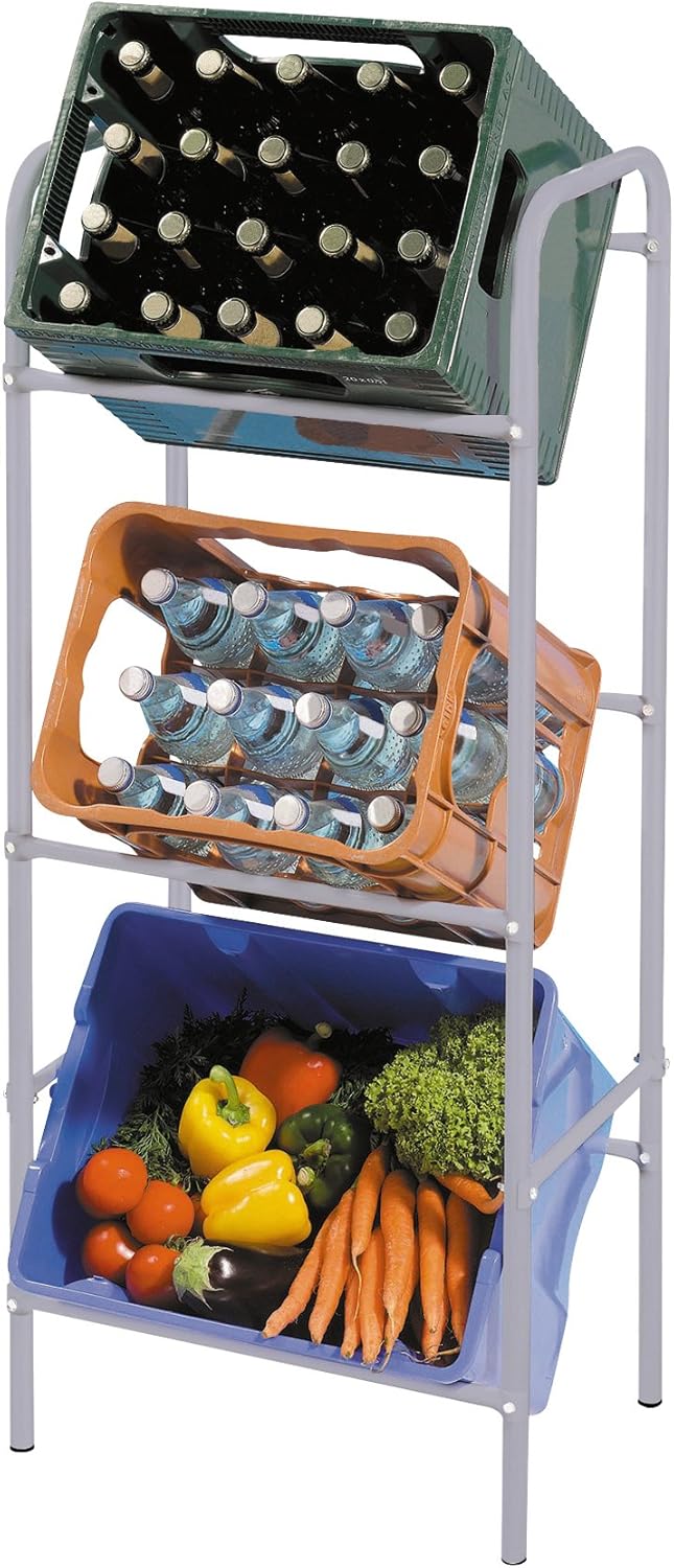 axentia Getränkekistenregal für 3 Kästen, Regal aus Metall, Boxen-Regal zur platzsparenden Kastenhalterung, Kistenregal flexibel erweiterbar, grau