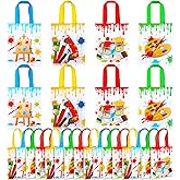 Sweetude 24 Pcs Art Party Favors Bags Non Woven Paint Gift Bags with Handles Paint Splatter Party Decorations for Art Birthday Treat Goodies Baby Shower Supplies, 4 Styles, 7.87 x 9.84 in