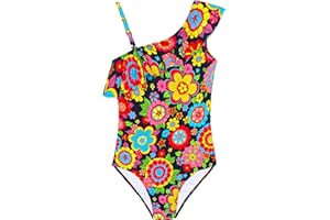 Snowheart Girls Swimsuit One Piece Bathing Suit Kids Summer Hawaiian One Shoulder Ruffle Swimwear for 3-12 Years Old