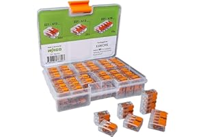Lukche WAGO 221 LEVER-NUTS 80pc Compact Wire Splicing Connector Assortment with Case | Includes (40x) 221-412, (25x) 221-413, (15x) 221-415