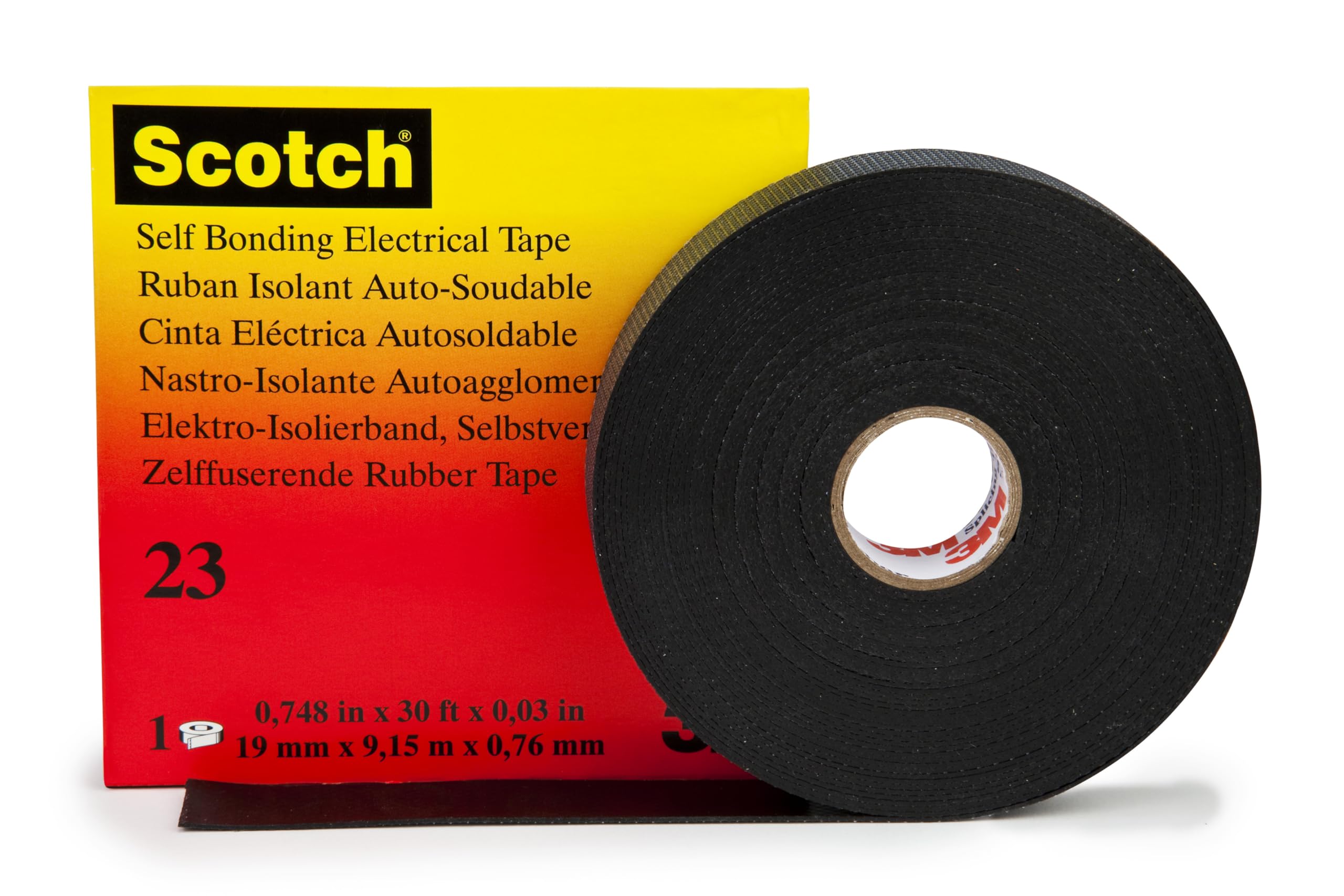 3M HT002001309 23 Scotch Splicing Electrical Tape, Self Bonding, Rubber, 19 mm x 9.15 m, Black