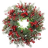 Angoily Christmas Wreaths for Front Door Wreath Christmas Door Decoration Red Berry Plastic Xmas Garland Pendant for Indoor Outdoor Holiday Front Door Hanging
