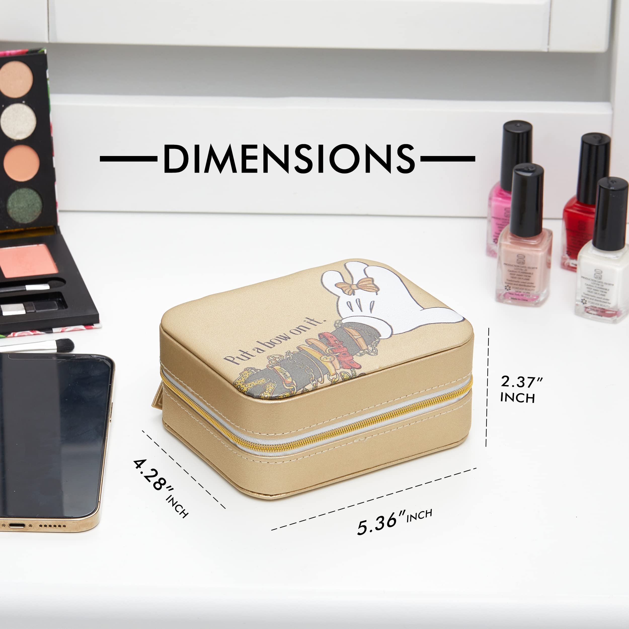 Disney Minnie Mouse Put A Bow On It Faux Leather Travel Jewelry Box Organizer