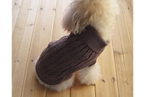 FAMI Small Dog Pullover Sweater, Cold Weather Cable Knitwear, Classic Turtleneck Thick Warm Clothes for Chihuahua, Bulldog, Dachshund, Pug, Yorkie (Brown,X-Small)