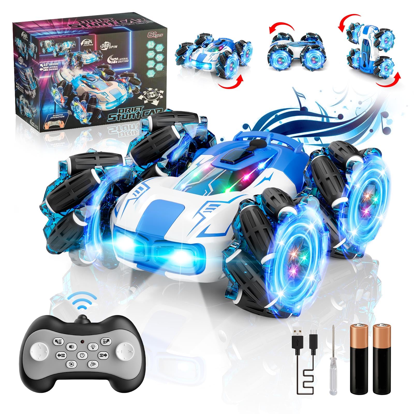 OSIMILY Remote Control Car 4WD with 360° Rotating Drift Stunt Rc Cars | 2.4GHz Remote Control with Cool Lights,All-Terrain Off-Road Toy | Ideal Christmas & Birthday Gift for Kids Ages 4-7 8-10 10-13