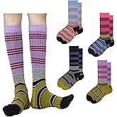 4/5 Pairs Retro Style Colorful Striped Knee High Socks for Women Soft Cotton Stockings for Sports and Daily Wear