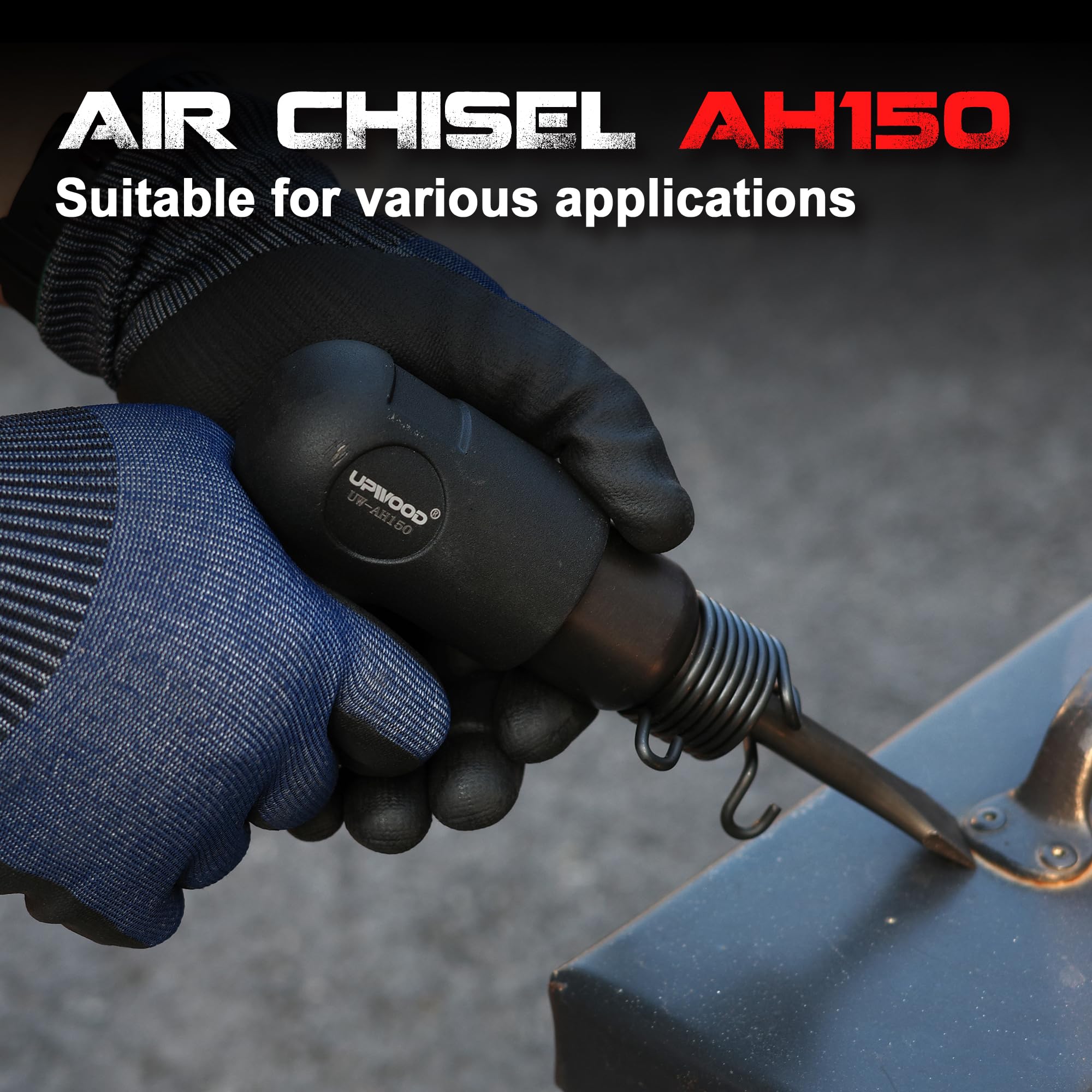 UW-AH150 Short Barrel Air Hammer Kit with Quick Change Retainer and 4 Chisels, 1-5/8 Inch Stroke, 4500 BPM, Light weight