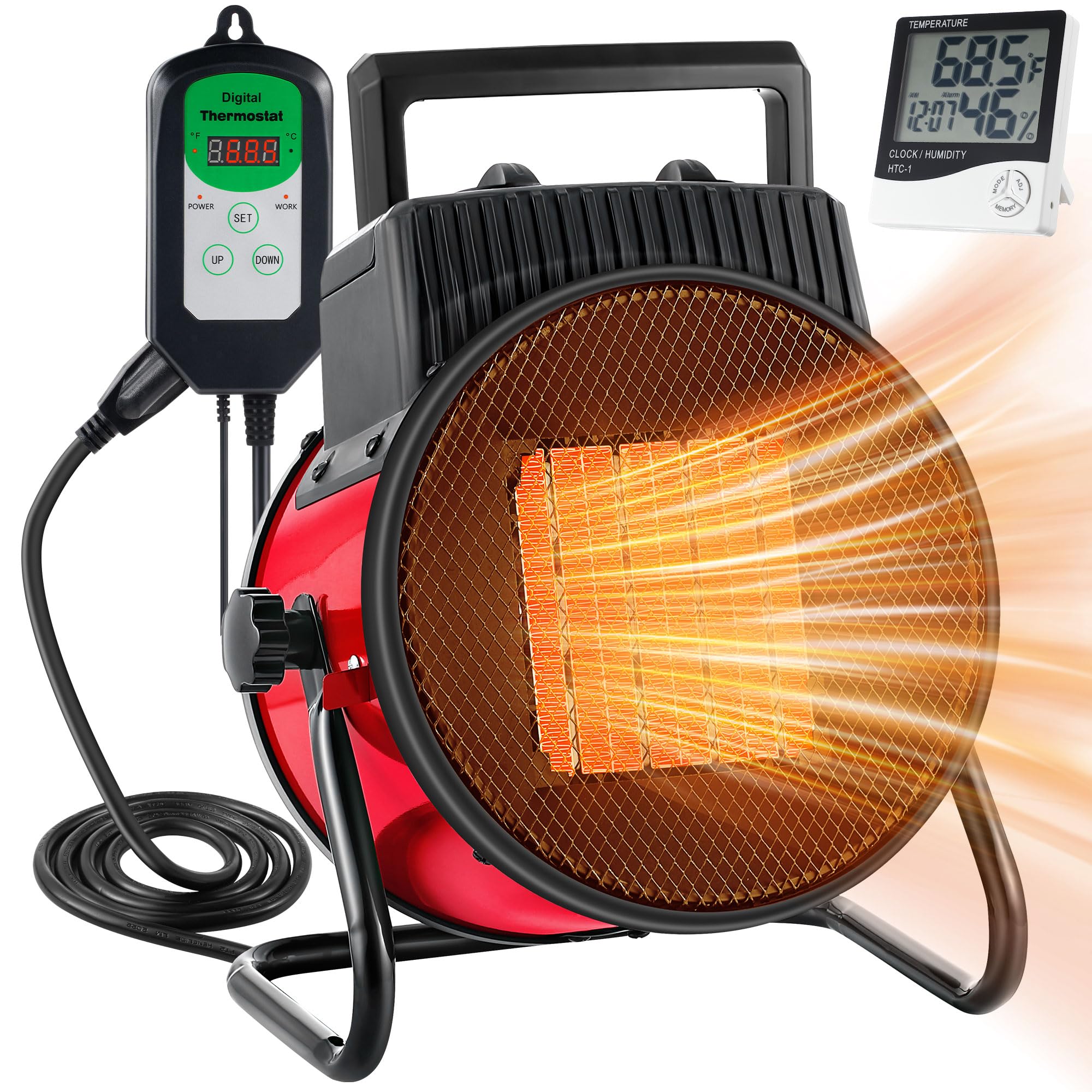 Photo 1 of Dreyoo Greenhouse Heater Fan with Digital Thermostat, 1500W Quick Heating for Grow Tent Seed Germination, Electric Garage Warmer, Indoor Outdoor Heater, Suitable for 120 Square Feet(Red)