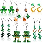 Kigeli 6 Pairs Valentine's Day/St. Patrick's Day Earrings for Women Love Heart/Irish Shamrock Dangle Earrings Jewelry Gifts Accessories for Mother Wife Sister Birthday Decorations