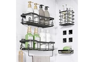 JIANDOS Shower Caddy, Adhesive Shower Organizers Large Capacity Stainless Steel, Drill-Free Shower Shelves for Inside Shower with Hooks SC01-2