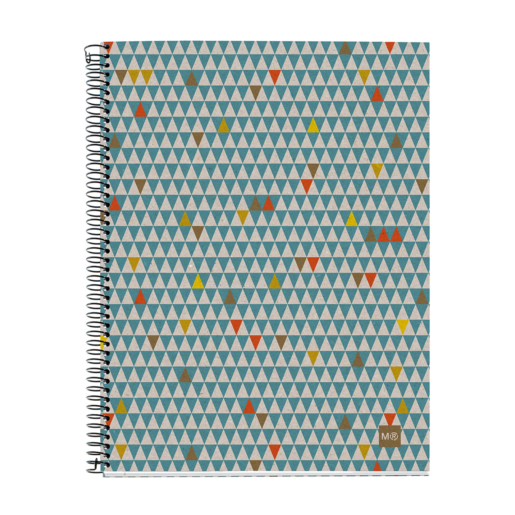Miquelrius Ecotriangle 100% Recycled Spiral Bound Micro Perforated A4 Card Notebook - 120 Sheets with 4 Coloured Stripes, 7mm Ruled