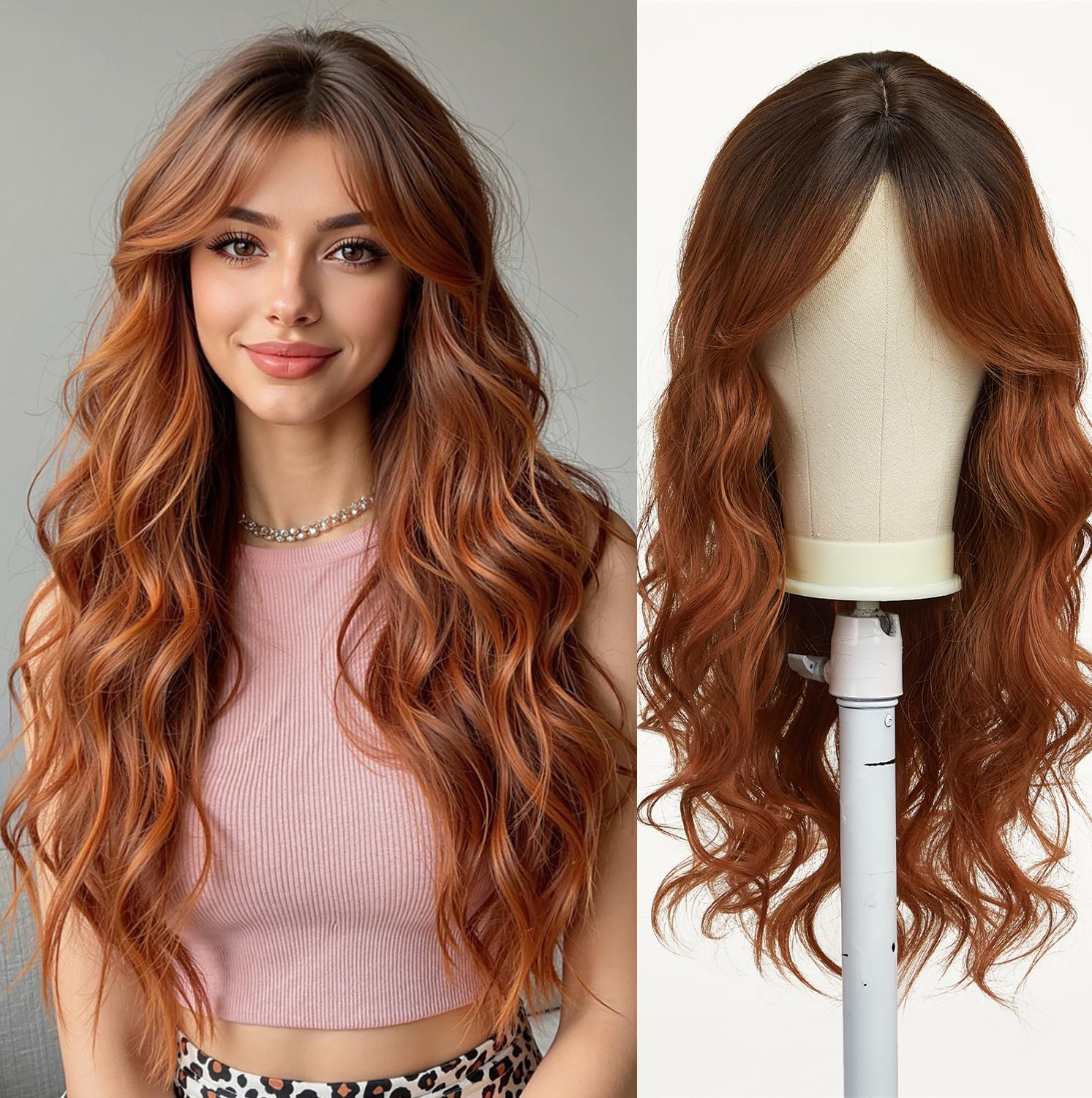 Esmee Long Wavy Ombre Ginger Auburn Wigs for Women Natuaral Synthetic Hair Heat Resistant Wig for Daily Party Cosplay Use — image 1