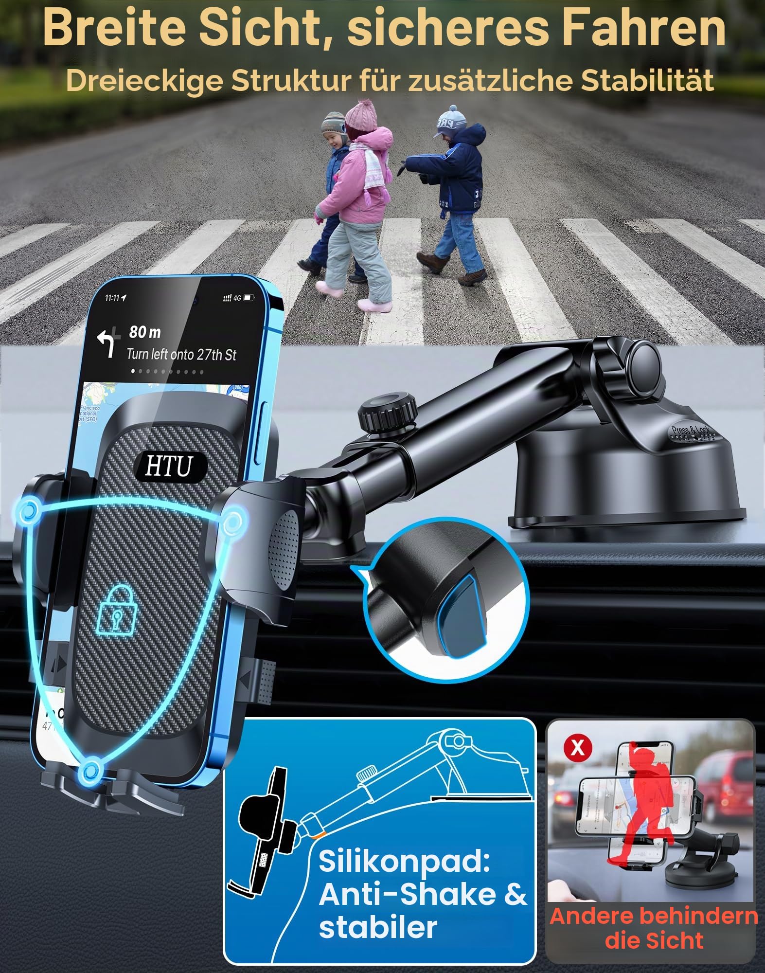 HTU Militär-Klasse Handyhalterung Auto mit [Stärkst Saugnapf & Clip] 5