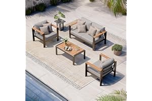 Oasbira Aluminum Outdoor Patio Furniture Set with Coffee Table, 4 Piece Patio Conversation Sets with Washable Thick Cushions, Patio Sectional Furniture Set for Porch, Balcony, Deck, Yard, Gray
