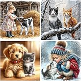 JOZYSH 4Packs Animal and Baby Cross Stitch Kits -Counted Stamped Cross-Stitch Kits for Adults Beginners,Embroidery Kits Full Range of Cross Stitch Kits Needlepoint Cross Stitch Patterns