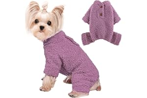 CCURRILI Dog Pajamas Pjs Winter Dog Sweaters for Small Dogs Girl Boy Fleece Warm Puppy Sweater Onesies Cold Weather Pet Clothing Dog Clothes for Chihuahua Yorkie Teacups (XX-Small, Purple)