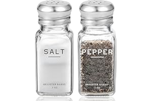 Glass Salt and Pepper Shakers Set by Brighter Barns - Modern Kitchen Decor, Dining Table Countertop Accessory - Rustic, Farmh
