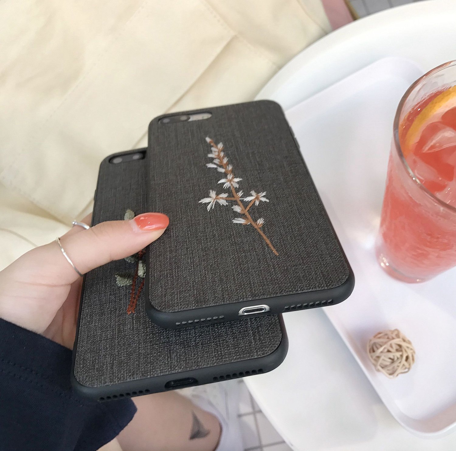 iPhone 7 Plus Case, iPhone 8 Plus Case, Embroidered Phone Case for iPhone 7 Plus/iPhone 8 Plus with Light Weight Ultra Slim TPU Materials and Protective Design Gold Chrysanthemum & Black（5.5Inches）