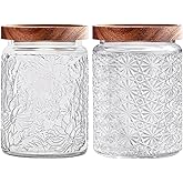 yoqelt Vintage Glass Jars with Wooden Lids, 2 Pack 24 oz Airtight Glass Food Storage Containers Sets for the Kitchen, Sugar Coffee Candy Spice Cookie Tea Pasta