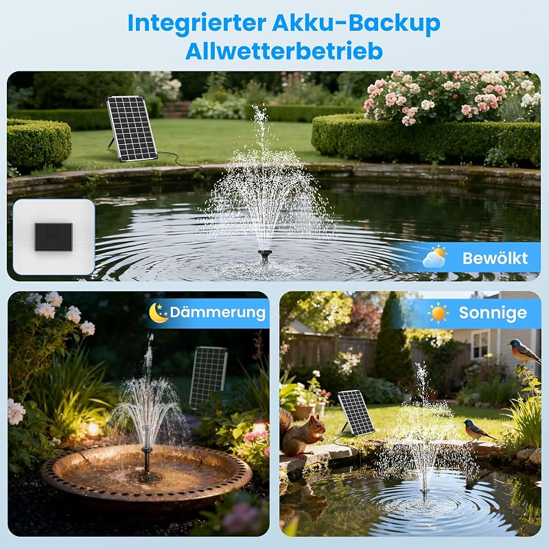 12W Solar Springbrunnen mit 5000mAh Reserveakku bis 600L Teiche