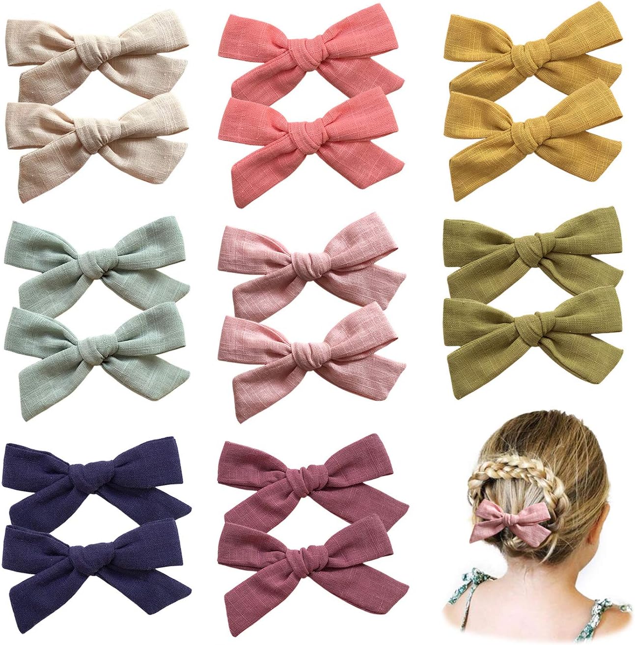 Hair Bows Clips Barrettes, Linen Bows Hair Alligator Clips for Toddlers, Little Girls, School Girls, Teens by Cherssy