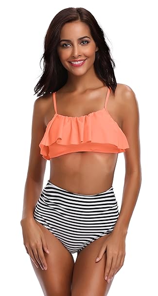 SHEKINI Damen Volants Ruffles Bikini-Set Gepolsterte Badeanzügen Badebekleidung Badeanzüge Badeanzug Bandeau Bademode Sommer 