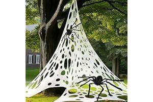 IPOOLTENG 1000 Sqft (After Stretched with Holes) Giant Spider Web Halloween, Stretchy Spider Web Halloween Decorations, Cut-Your-Own Gauze Beef Netting Roll Spider Web for Yard Party Decor (White)