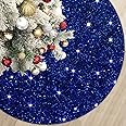 MODFUNS Blue Christmas Tree Skirt 46 Inches Sequin Xmas Tree Skirt Sparkly Tree Mat Round Velvet Tree Skirts Christmas Ornaments Halloween Tree Cover Skirt for Family Embroidery Metallic Tree Base Mat