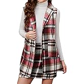 Scacto Women's Plaid Vest Coat Casual Button Front Sleeveless Blazer Jacket Outerwear with Pockets