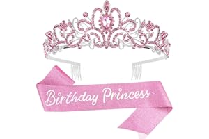 VELSCRUN Birthday Princess Crowns Tiaras, Girls Birthday Sash, Happy Birthday Decorations/Accessories for Women